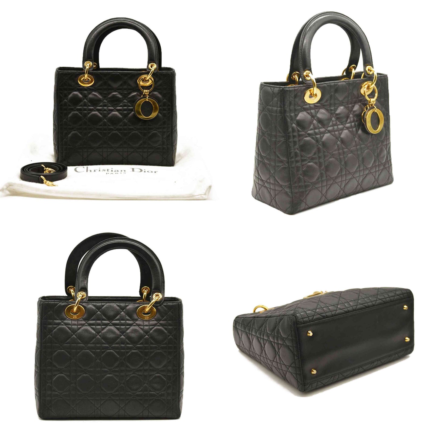 CHRISTIAN DIOR Cannage Medium Lady Dior Black