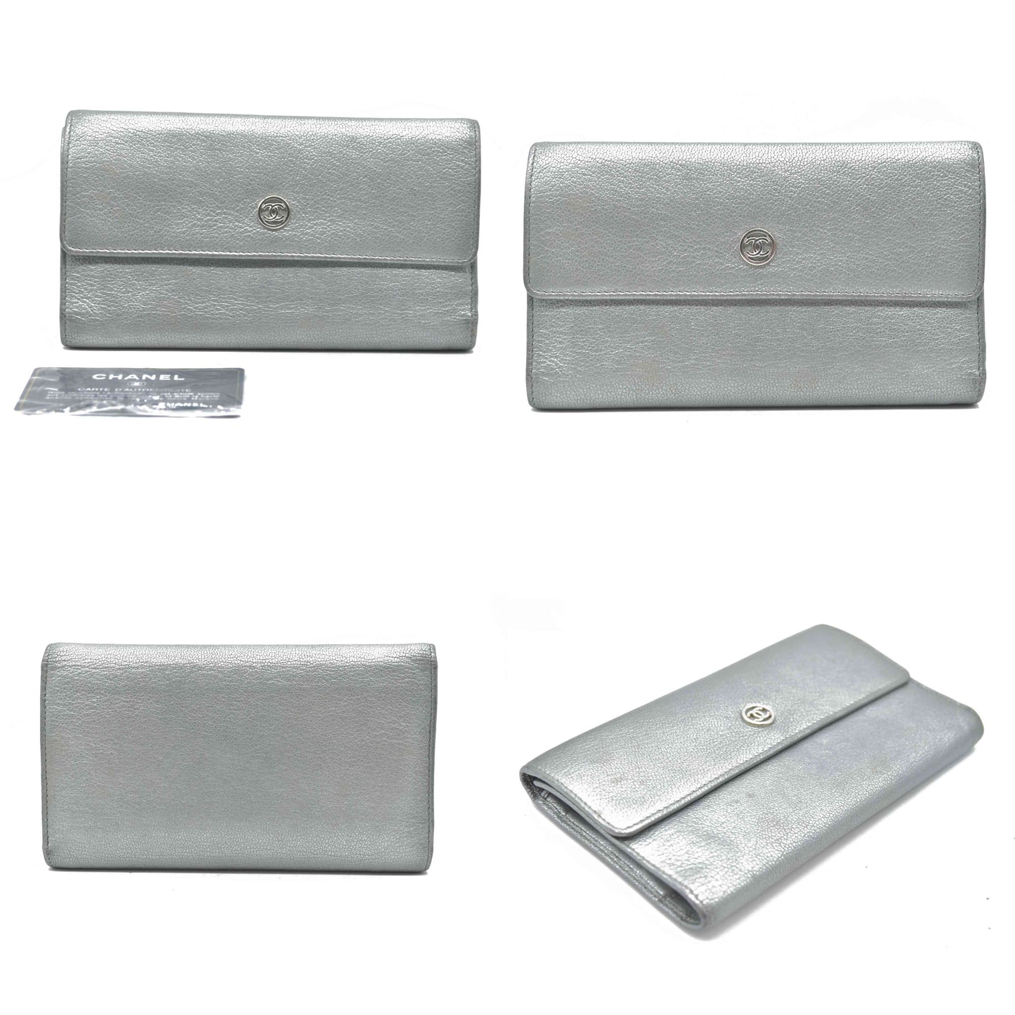 Chanel Metallic Silver Leather CC Flap Long Wallet