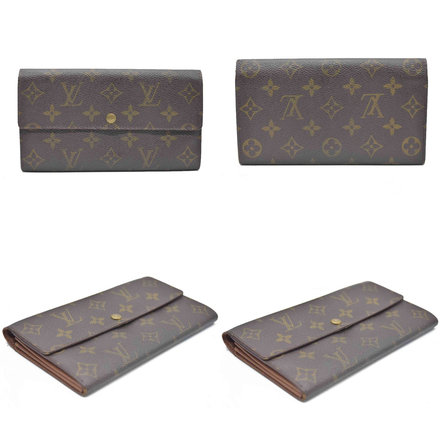 AUCTION $725 Louis Vuitton Monogram Portefeiulle Sarah Long Bifold Wallet Brown