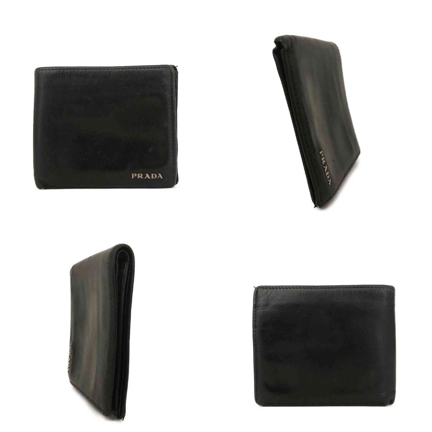 $650 PRADA Vitello Move Logo Bifold Wallet Black