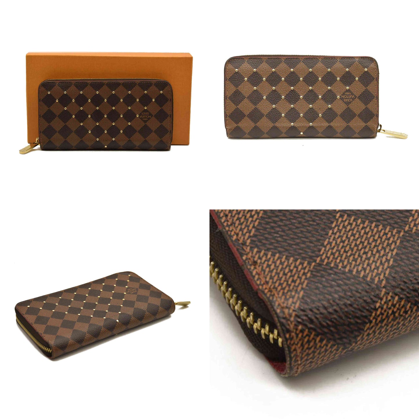 LOUIS VUITTON  Damier Ebene Studded Zippy Wallet Cherry MI1148