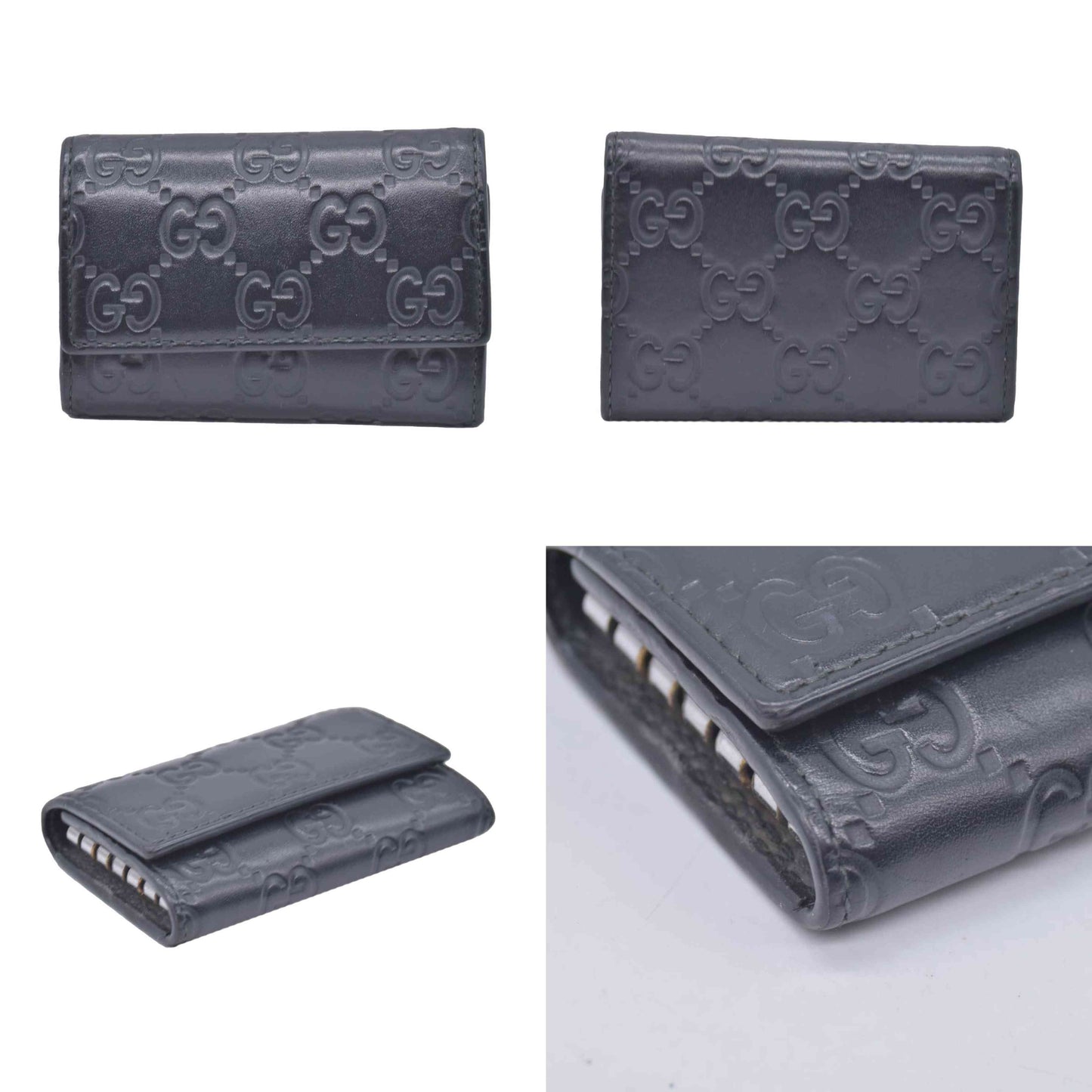 $440 Gucci Guccissima 6 Key Holder Case Black CONSIGNMENT