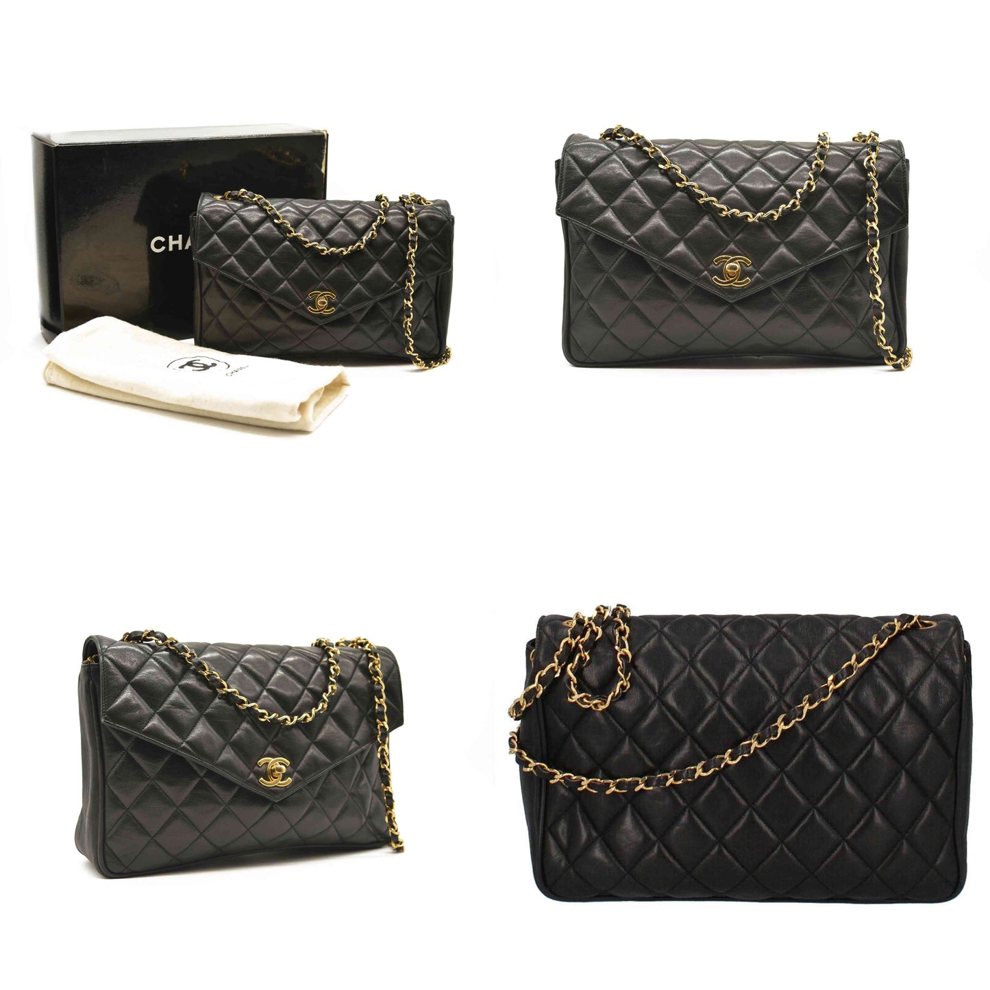 Chanel  Lambskin Diamond Stitch Envelope Single Flap Black