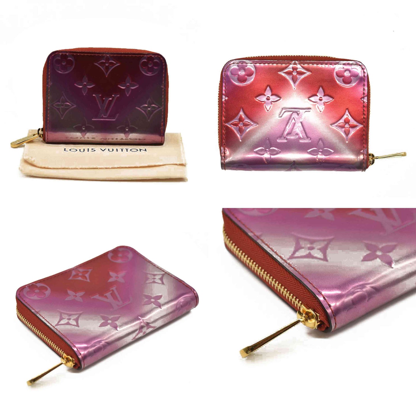 Louis Vuitton  Metallic Vernis Degrade Zippy Coin Purse Pink Red SN4179