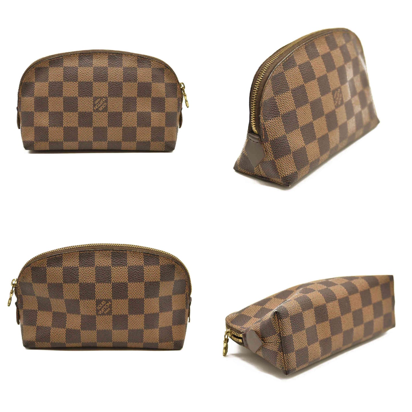 Louis Vuitton  Damier Ebene Cosmetic Pouch Used Red Interior