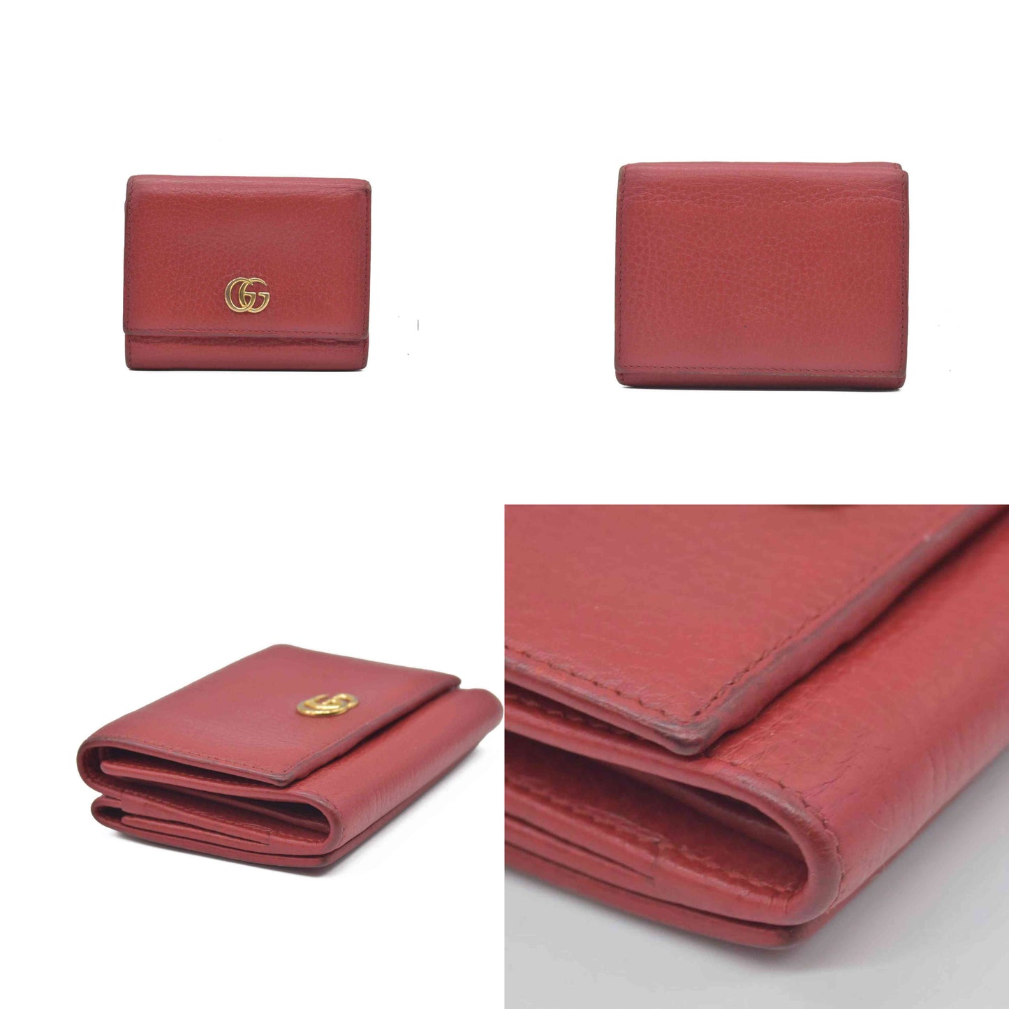 $580 Gucci Dollar Calfskin Medium GG Marmont Wallet Red CONSIGNMENT