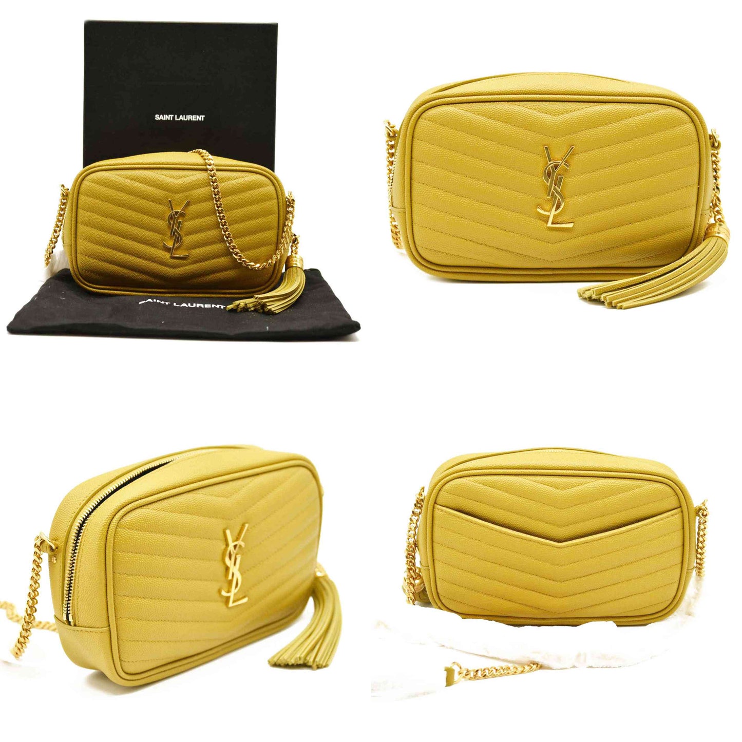 Saint Laurent  Grain De Poudre Matelasse Monogram Mini Lou Camera Bag Sunflower