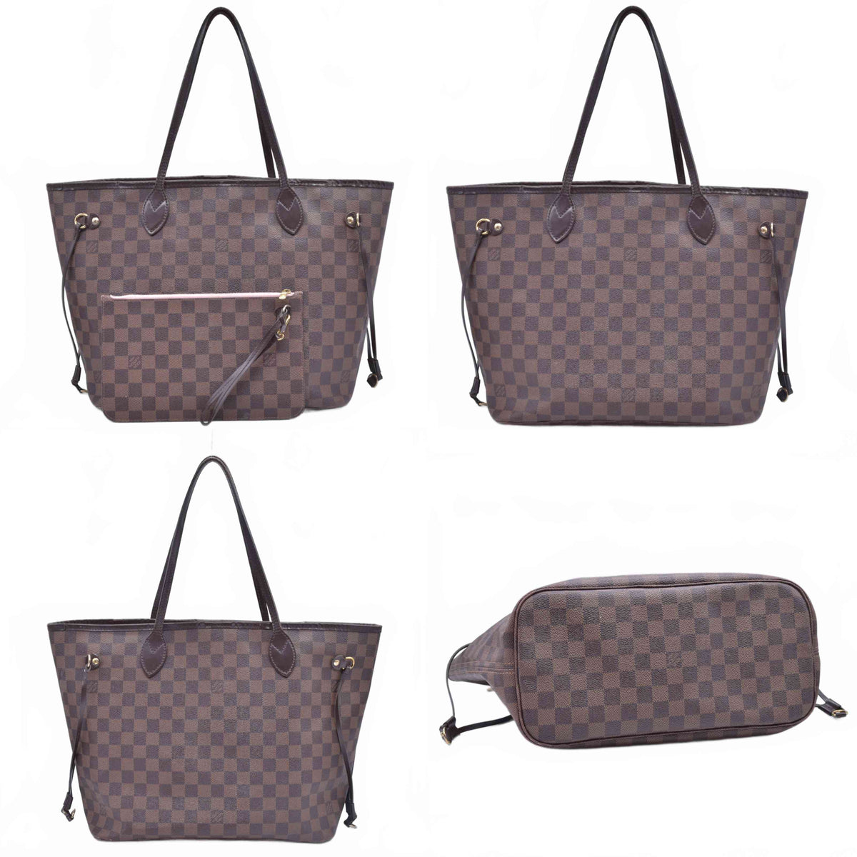 $2240 2018 Louis Vuitton Damier Ebene Neverfull MM Rose Ballerine with Pouch 10021111 SD2168