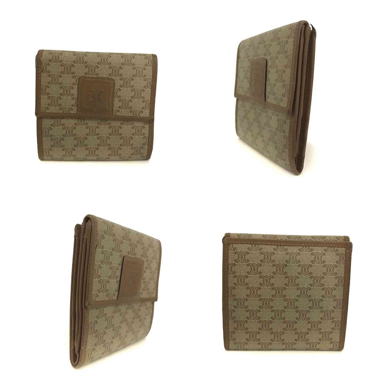 $640 CELINE Macadam PVC Bifold Wallet Purse Beige