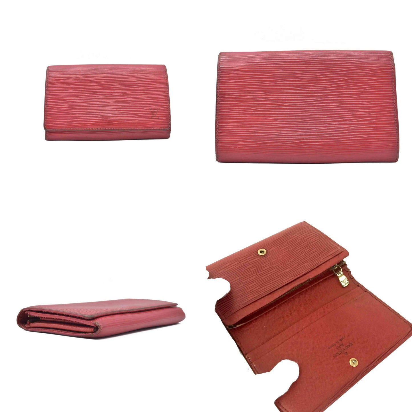 $720 1999 Louis Vuitton Epi Porte Monnaie Billets Tresor Leather Bifold Wallet MI1919