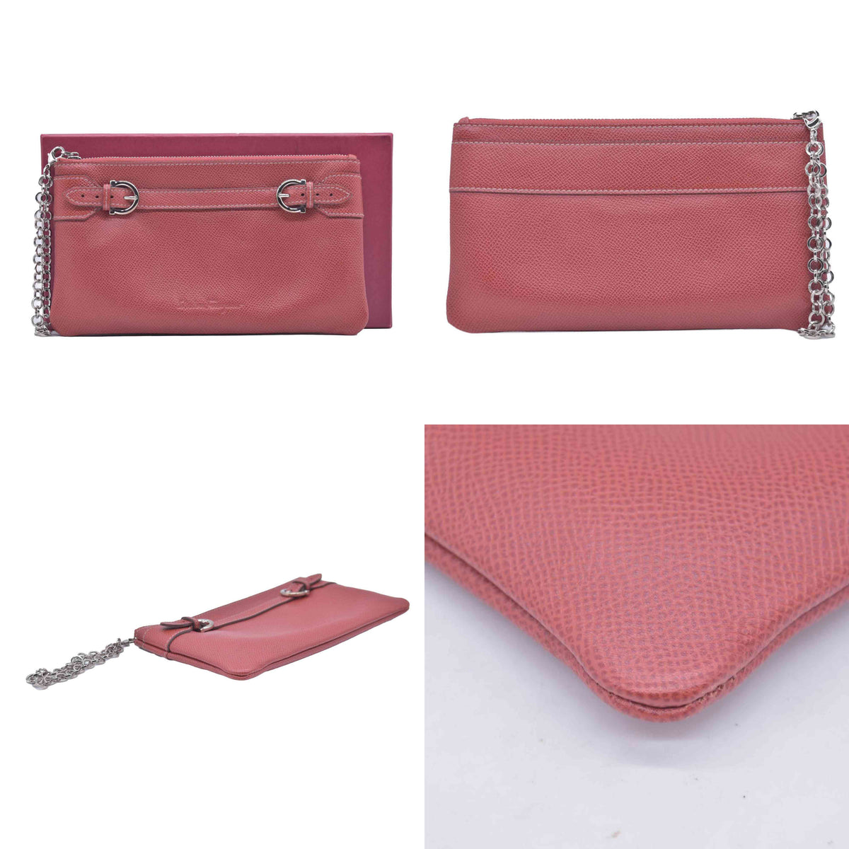 $890 Salvatore Ferragamo Gancini Leather Chain Wristlet Pouch CONSIGNMENT 10020790