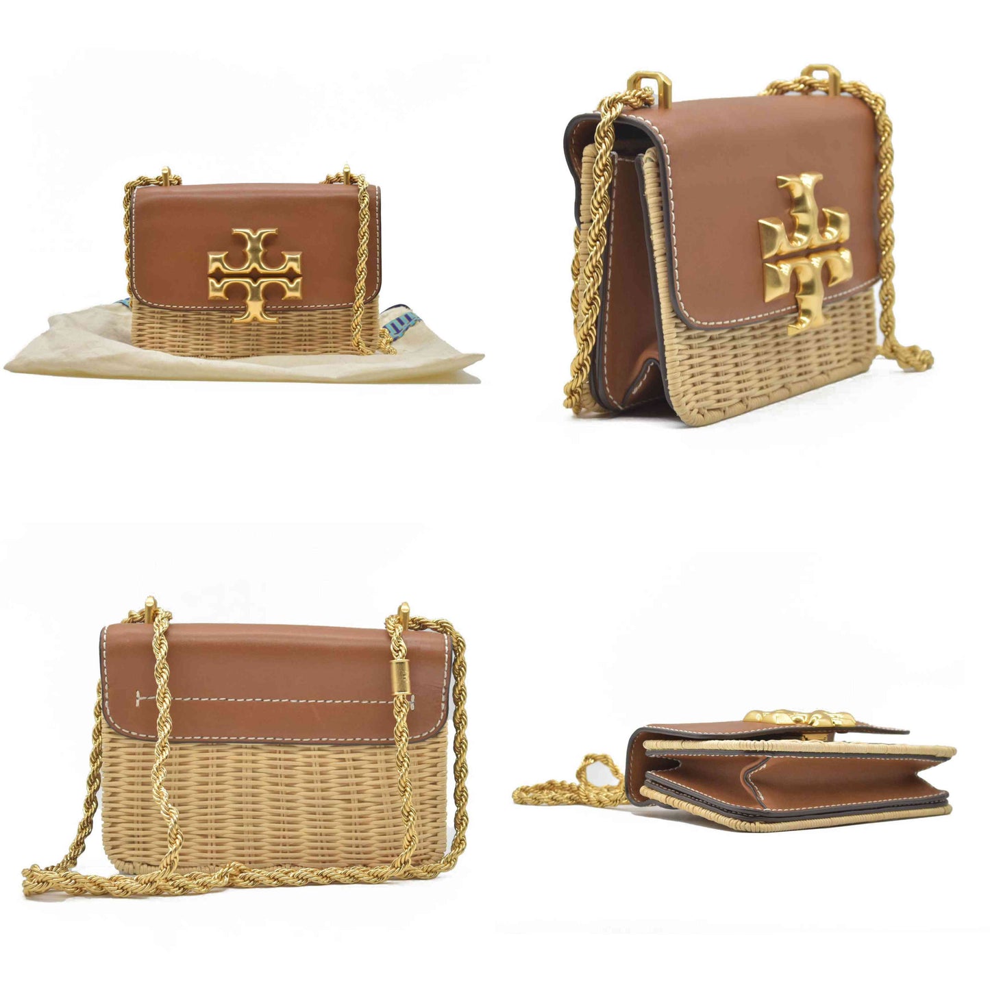 $698 Tory Burch Eleanor Rattan Small Shoulder Bag