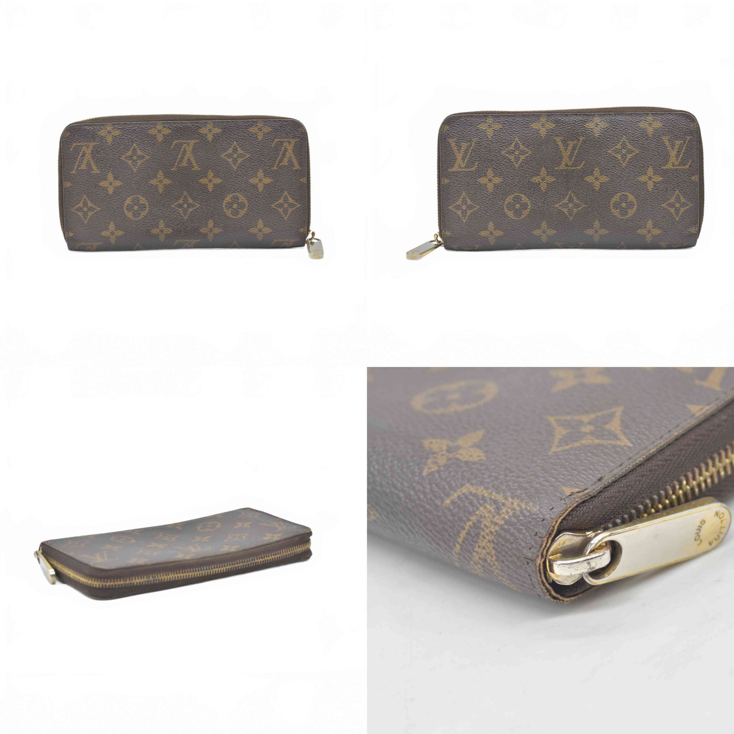 $915 2010 Louis Vuitton Monogram Zippy Zip Around Long Wallet Purse Brown CA2170