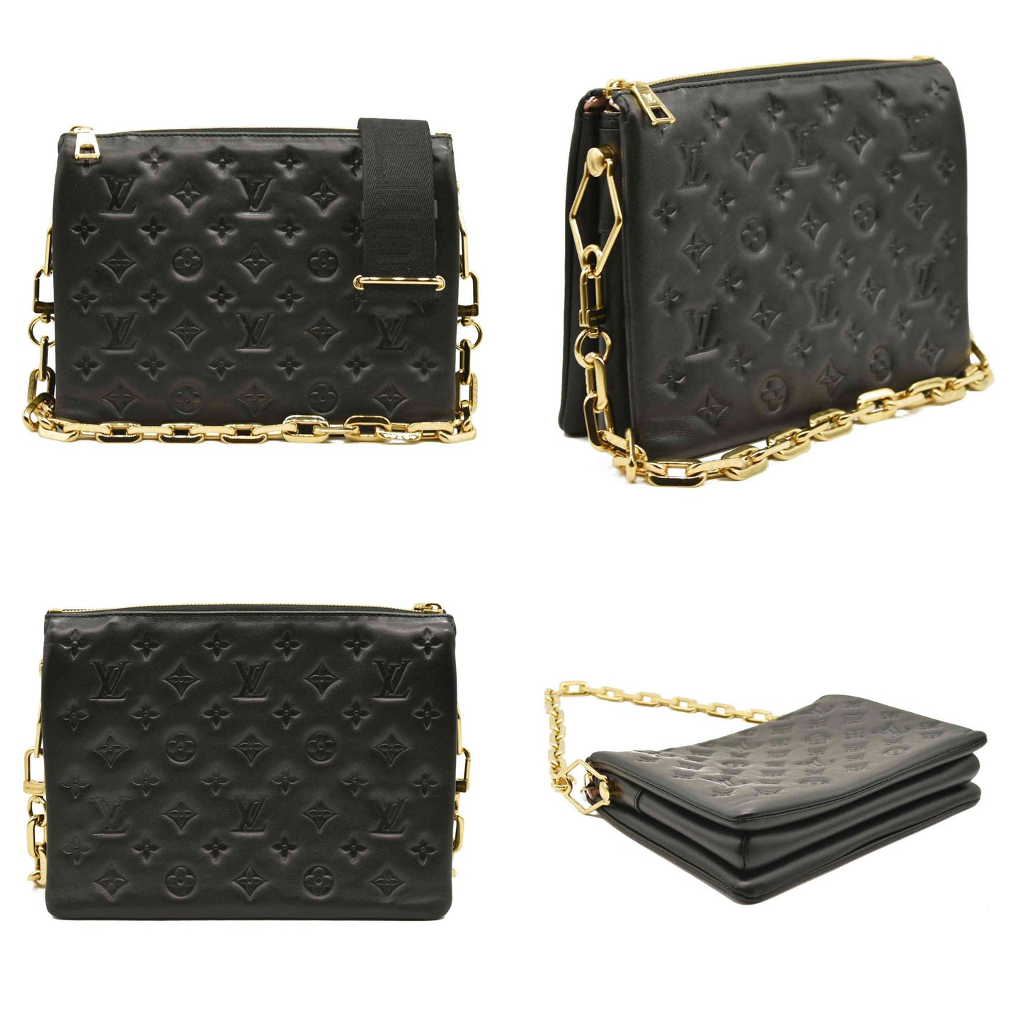 LOUIS VUITTON Lambskin Embossed Monogram Coussin PM Black