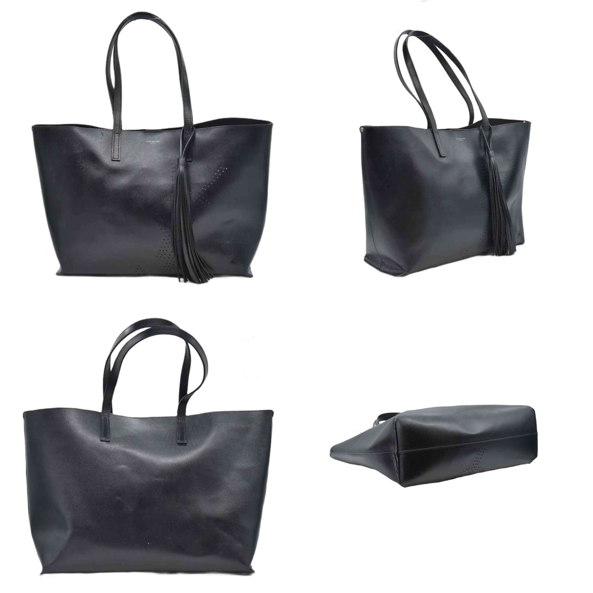 $1600 2018 Saint Laurent Vintage Calfskin Perforated East West Shopping Tote Black