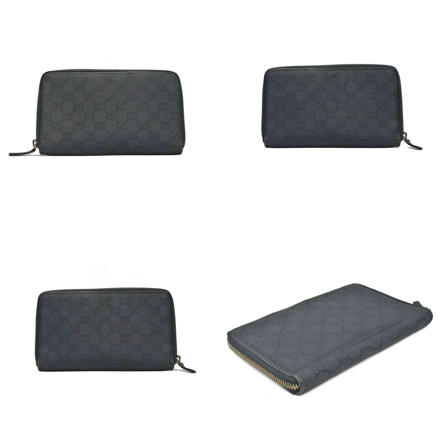 $800 Gucci Large Zip Around Organizer Wallet Black GG CONSIGNMENT