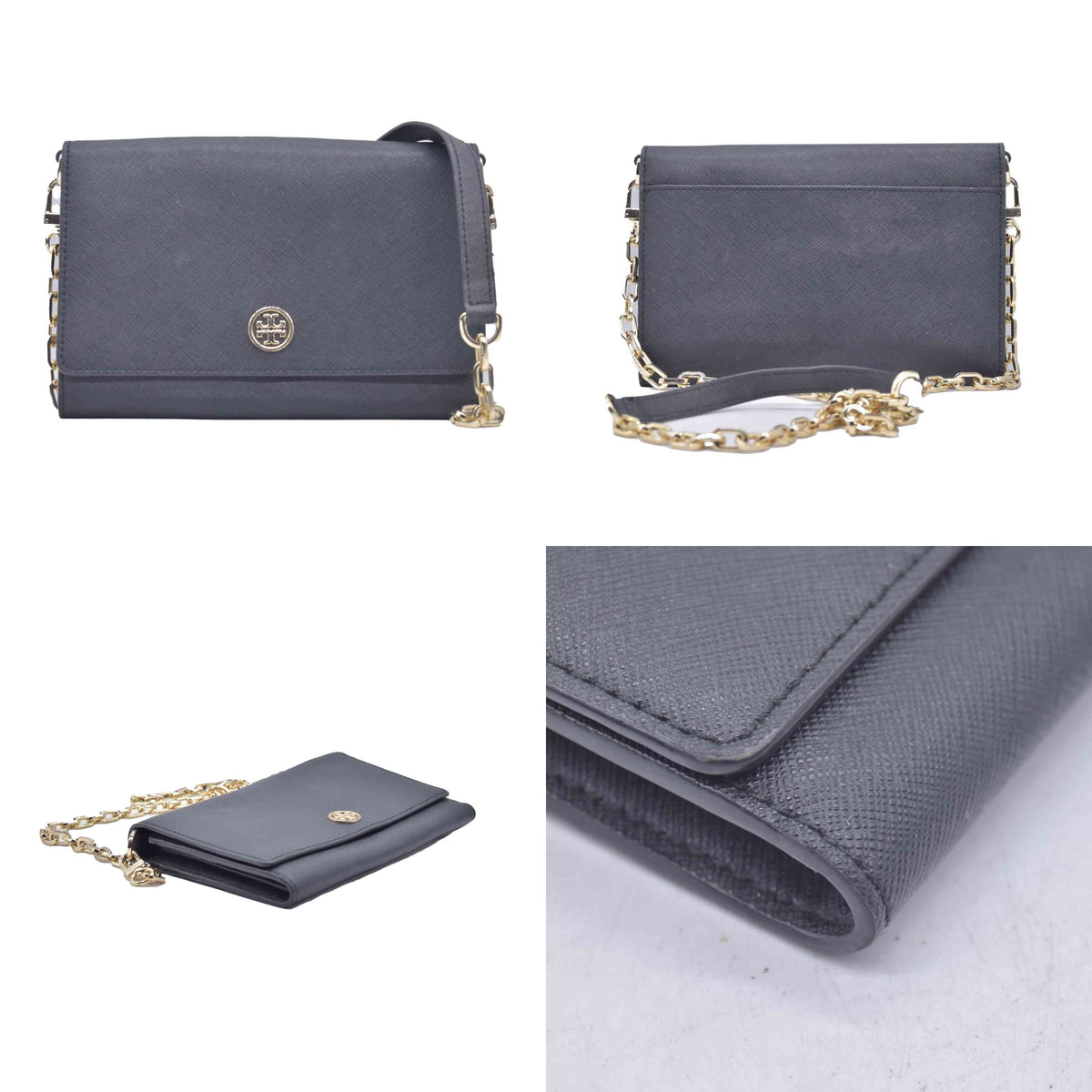 $298 Tory Burch Robinson Chain Wallet Crossbody Black CONSIGNMENT 10020777