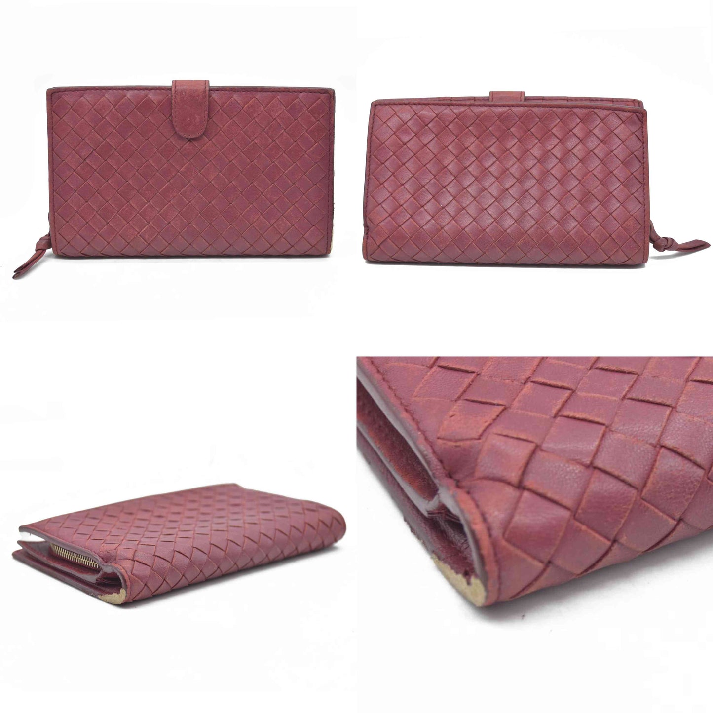 $1050 Bottega Veneta Intrecciato Lambskin Bifold Long Wallet Red