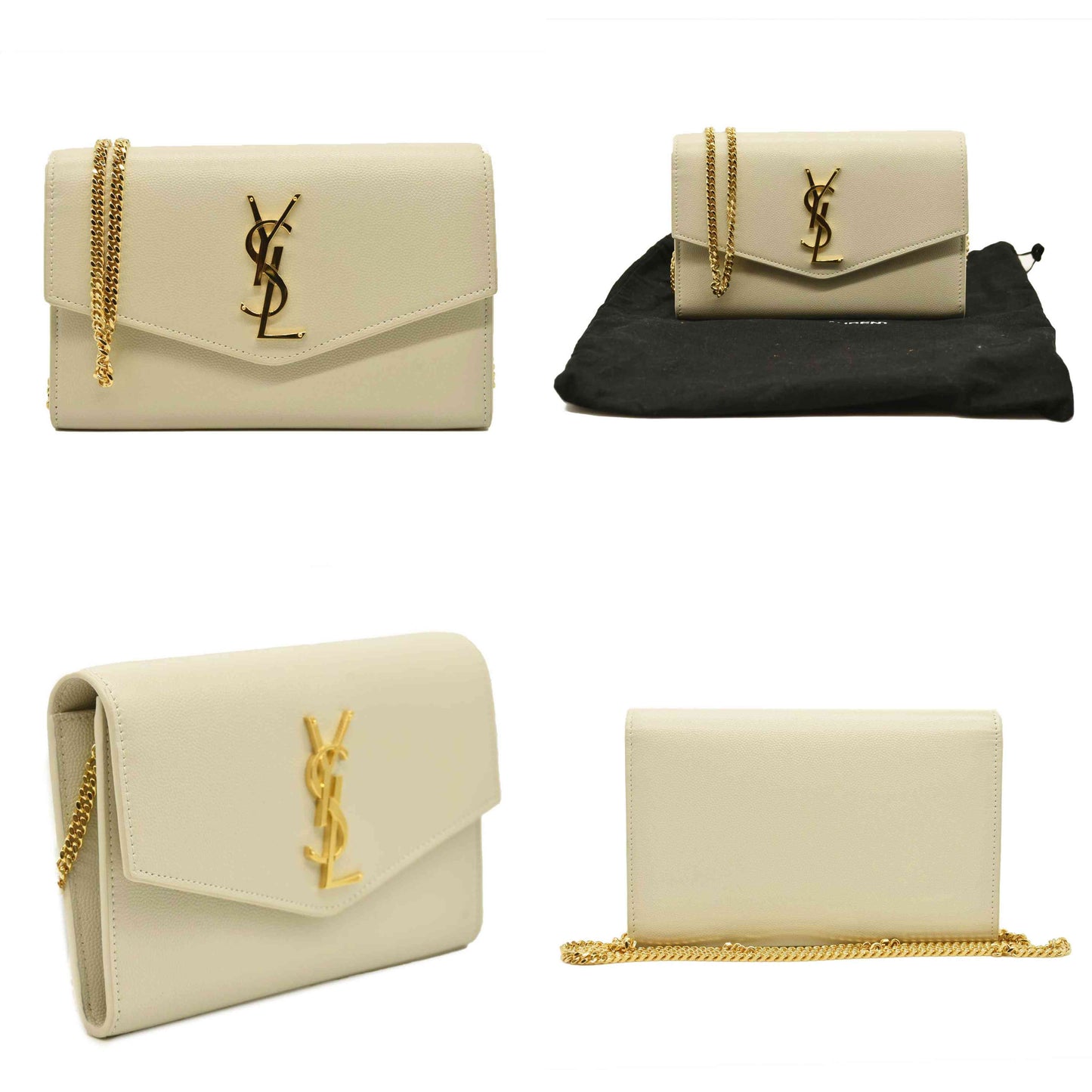 SAINT LAURENT Grain De Poudre Monogram Uptown Chain Wallet Crema Soft