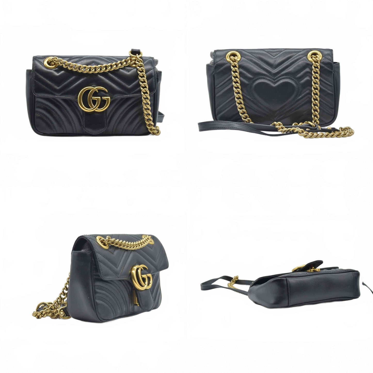 $2600 Gucci Calfskin Matelasse Mini GG Marmont Shoulder Bag Black