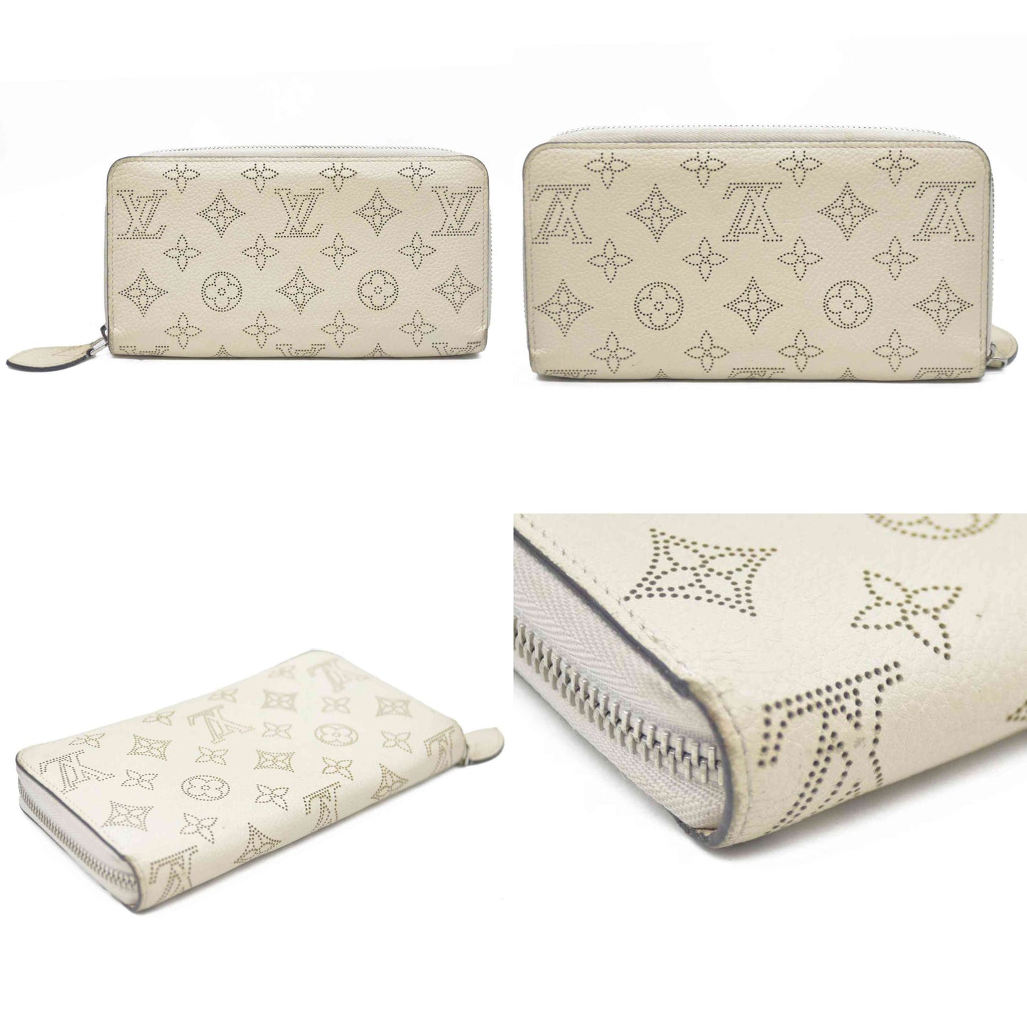 Louis Vuitton Mahina Leather Zippy Zip Around Long Wallet Ivory TN2156