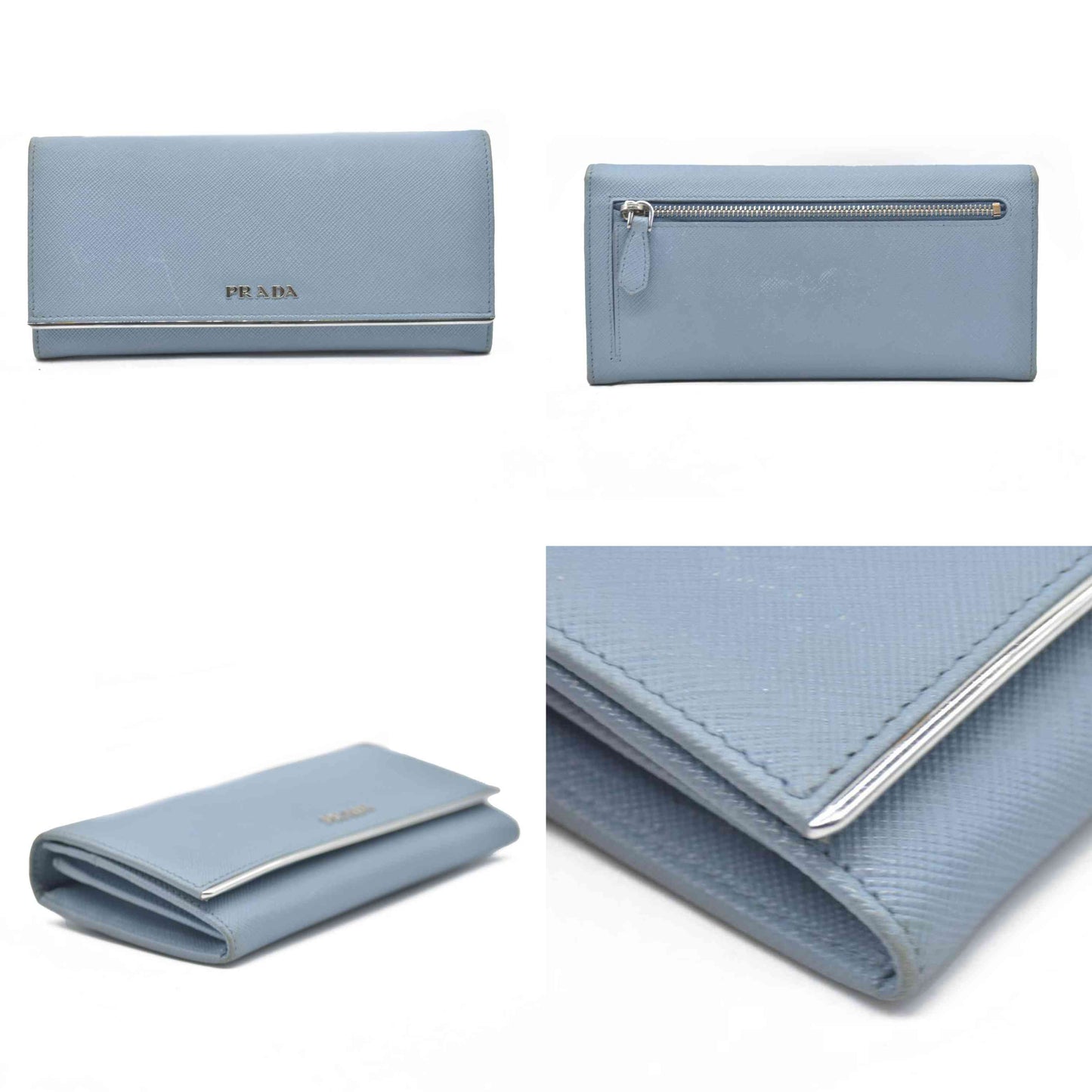 PRADA Saffiano Leather Long Bifold Wallet Blue