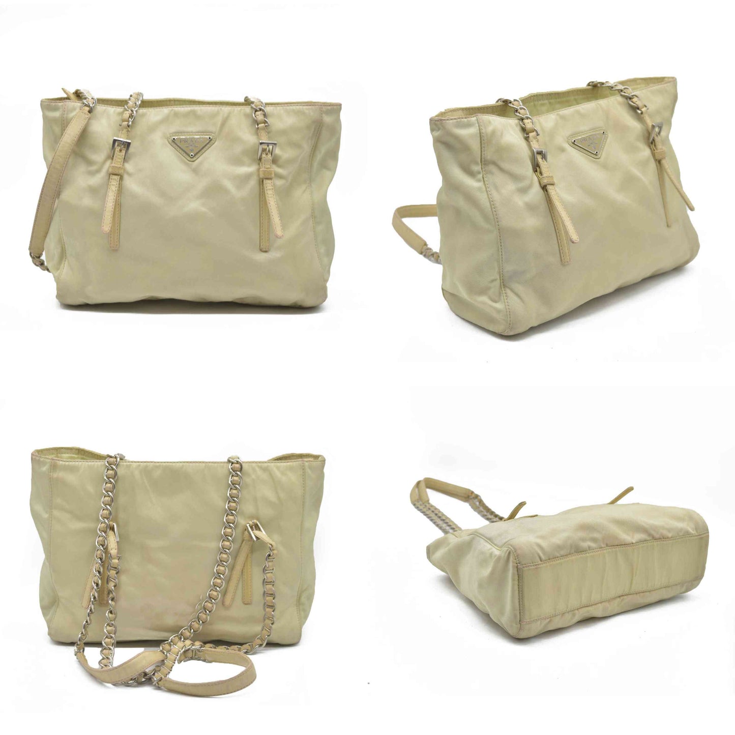 $2520 CONSIGNMENT PRADA Chain Shoulder Bag Nylon Beige