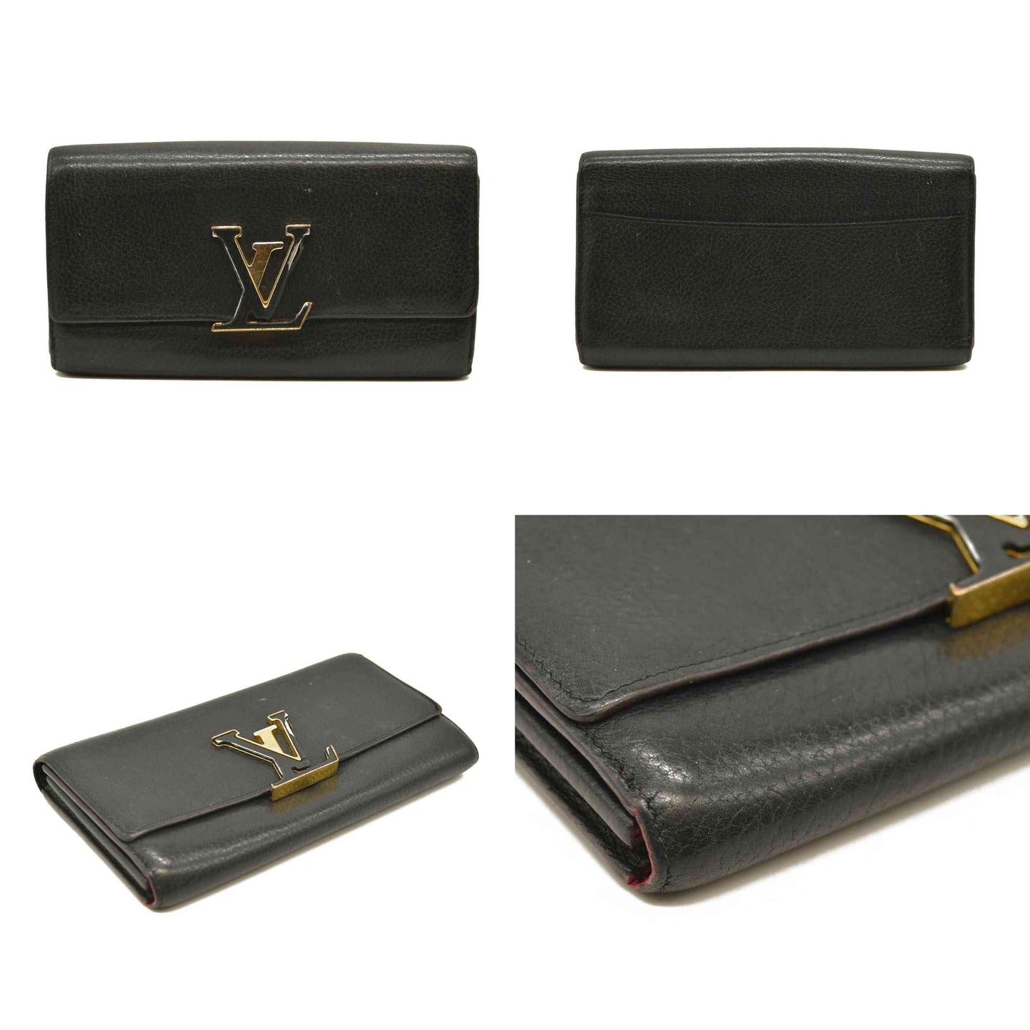 $1550 Louis Vuitton Taurillon Capucines Wallet Black MI0176