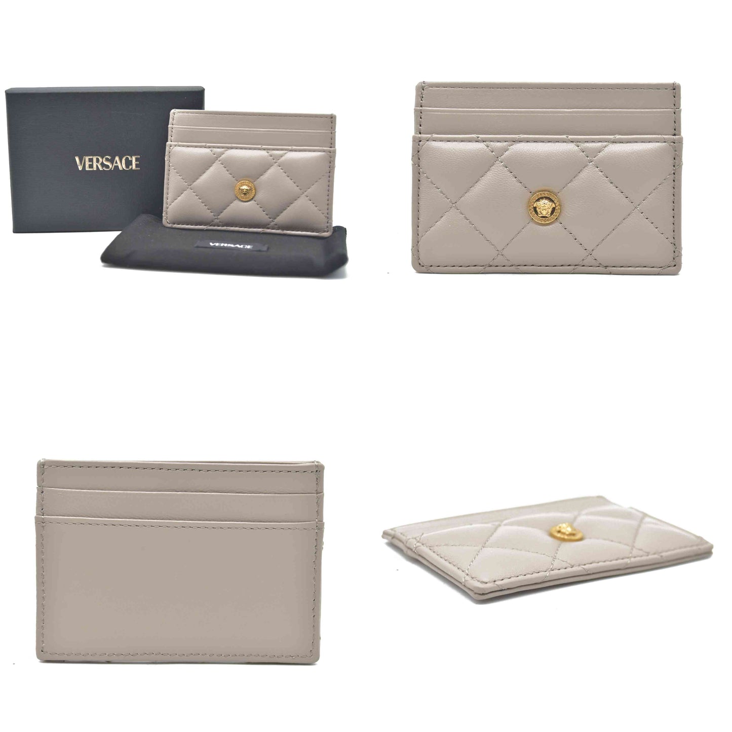 $295 Versace Medusa Quilted Card Holder Beige CONSIGNMENT
