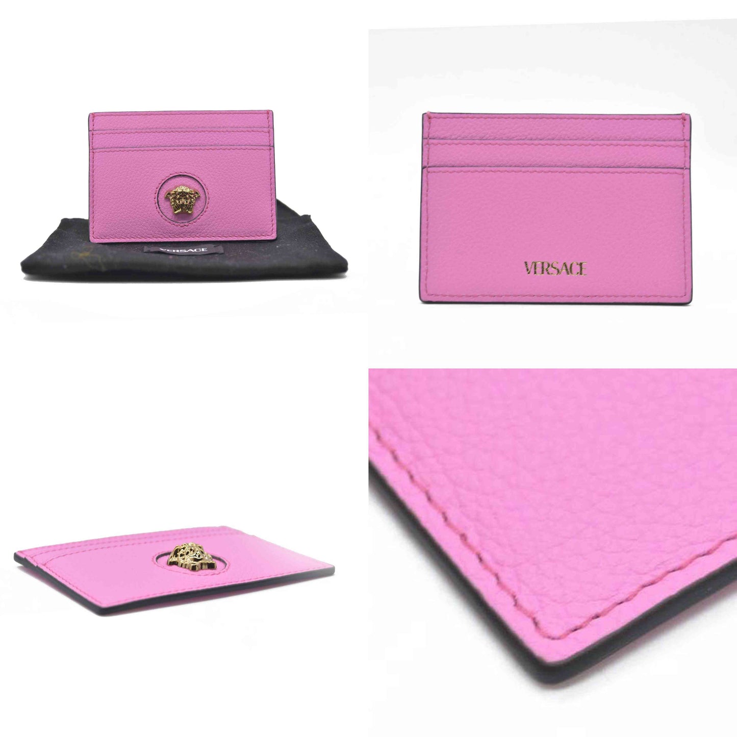 $295 Versace Medusa Insignia Pink Leather Card Holder CONSIGNMENT