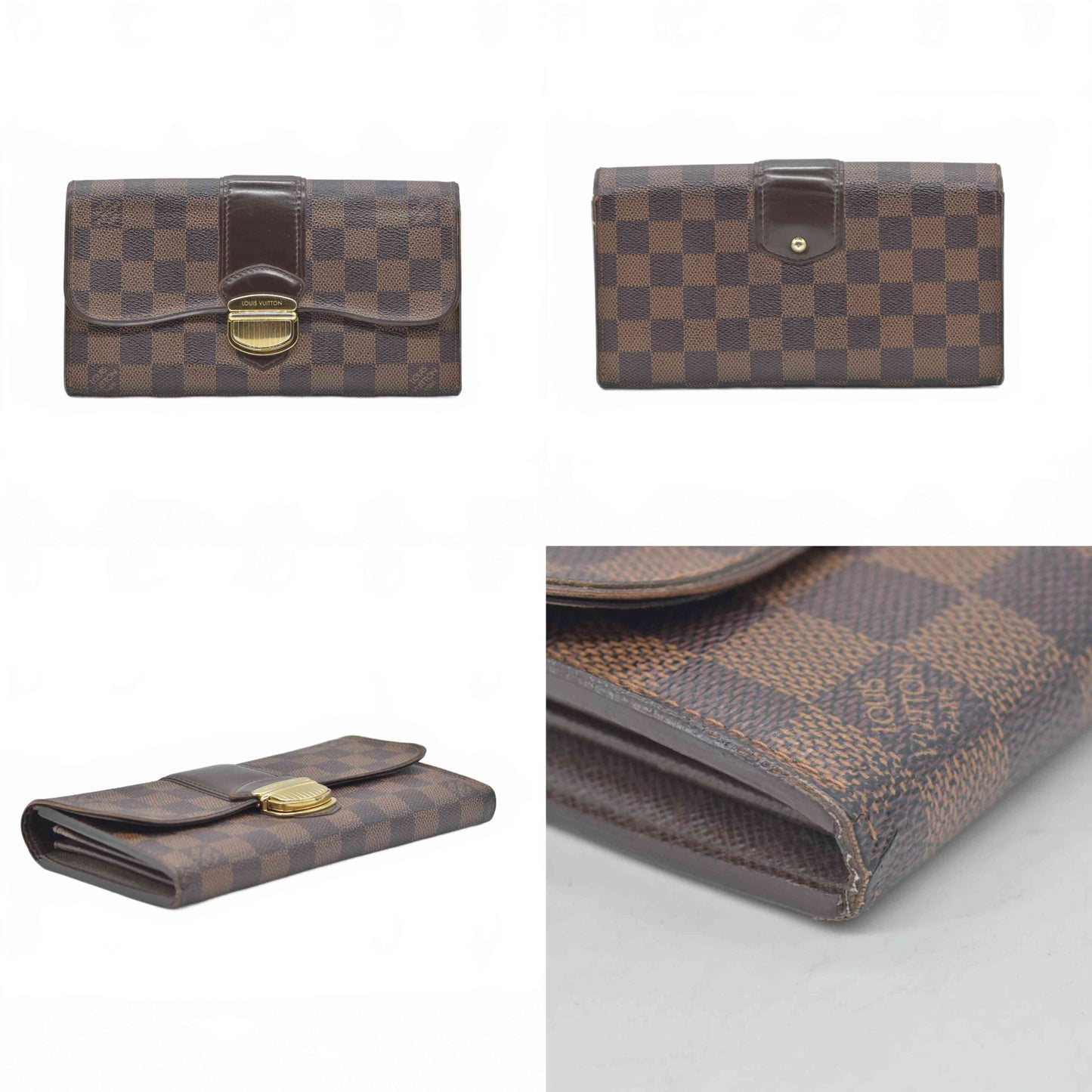 $925 2010 LOUIS VUITTON Damier Ebene Sistina Long Wallet CA2150
