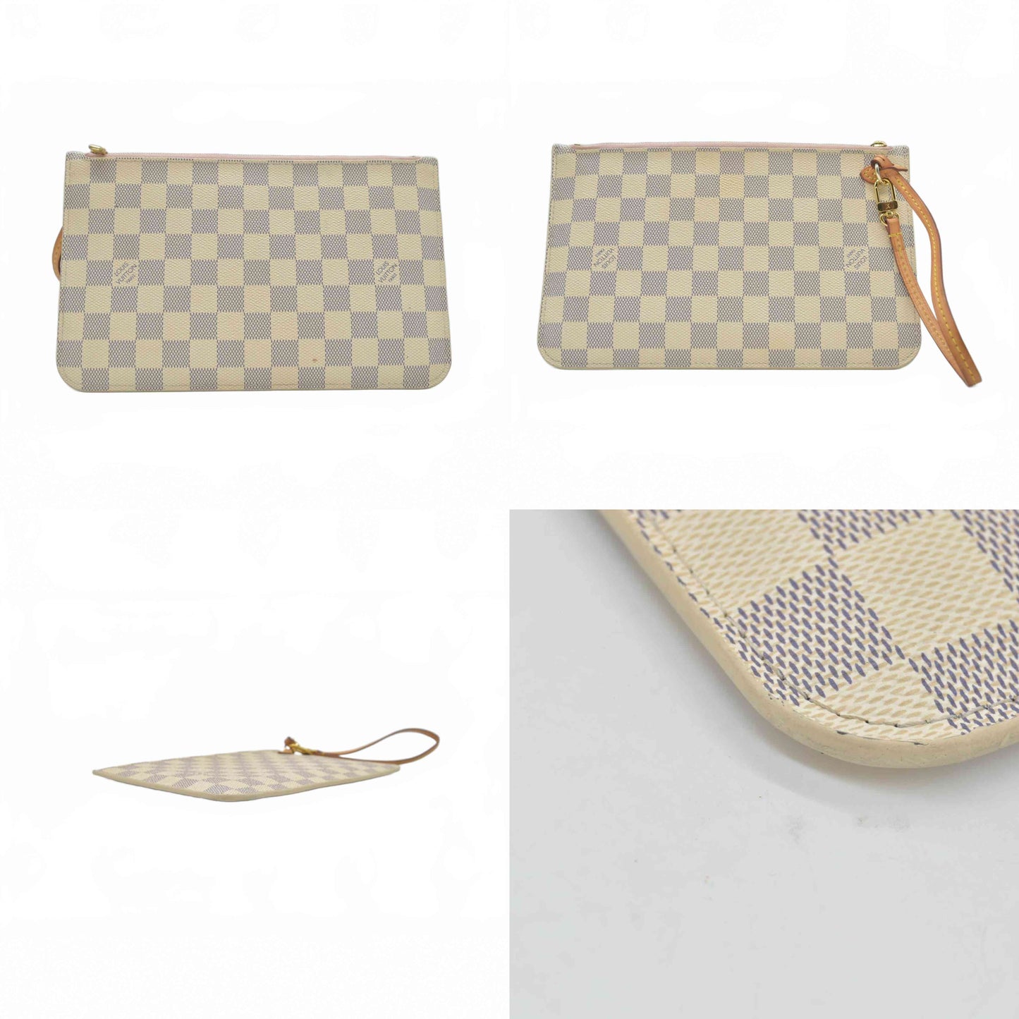$600 2018 Louis Vuitton Damier Azur Neverfull MM GM Pochette Rose Ballerine SD2158