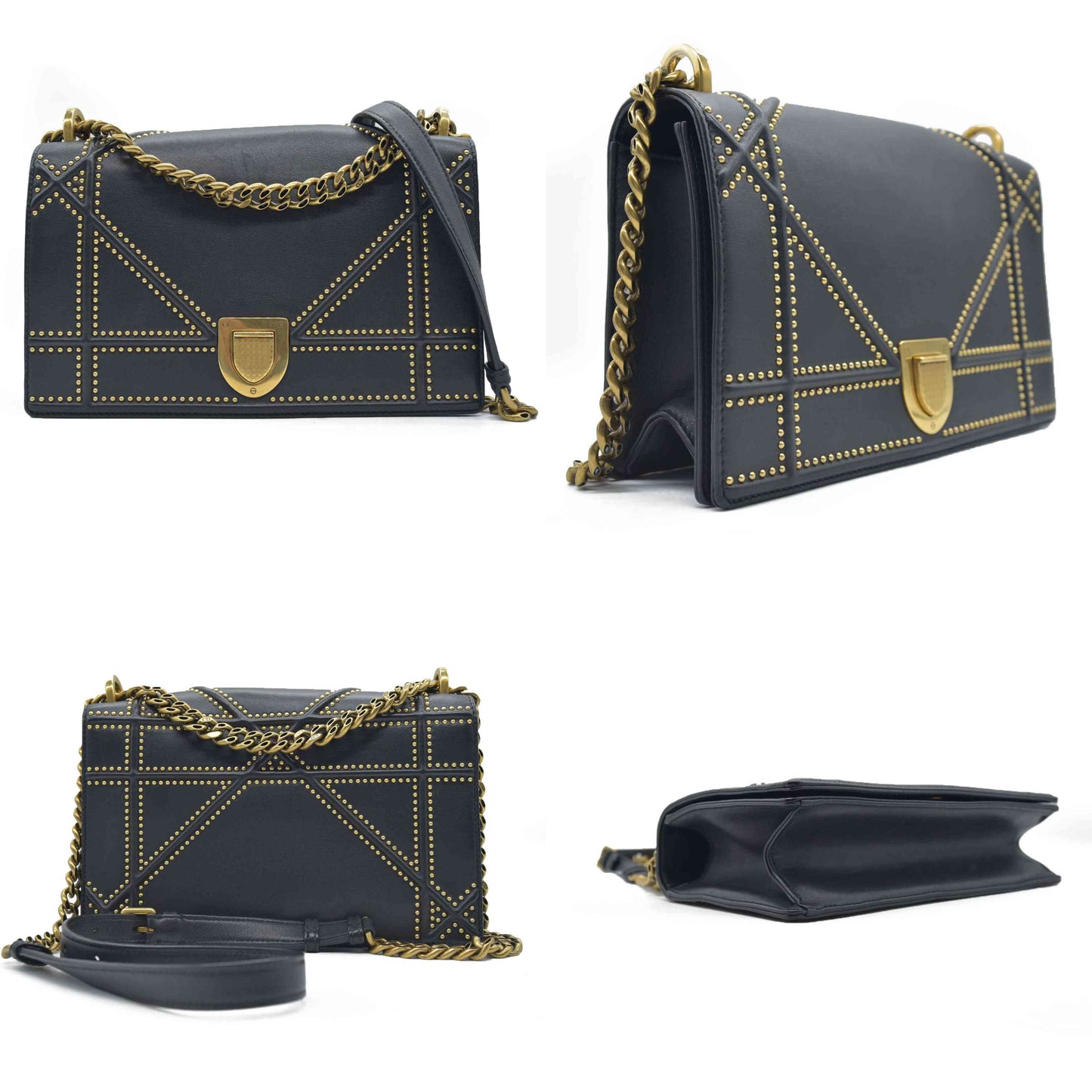 $3600 Dior Lambskin Studded Medium Diorama Flap Bag Black