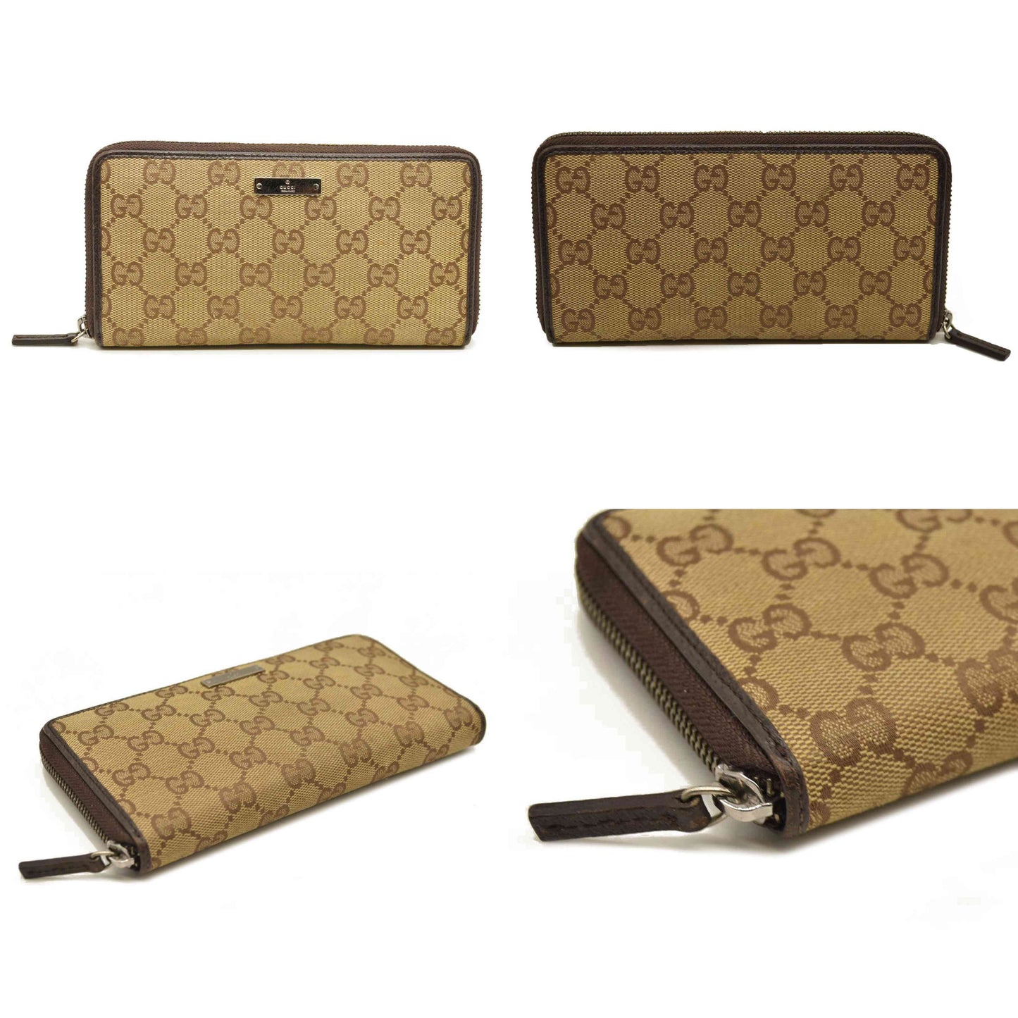 Gucci  Monogram Metal Bar Zip Around Wallet Dark Brown