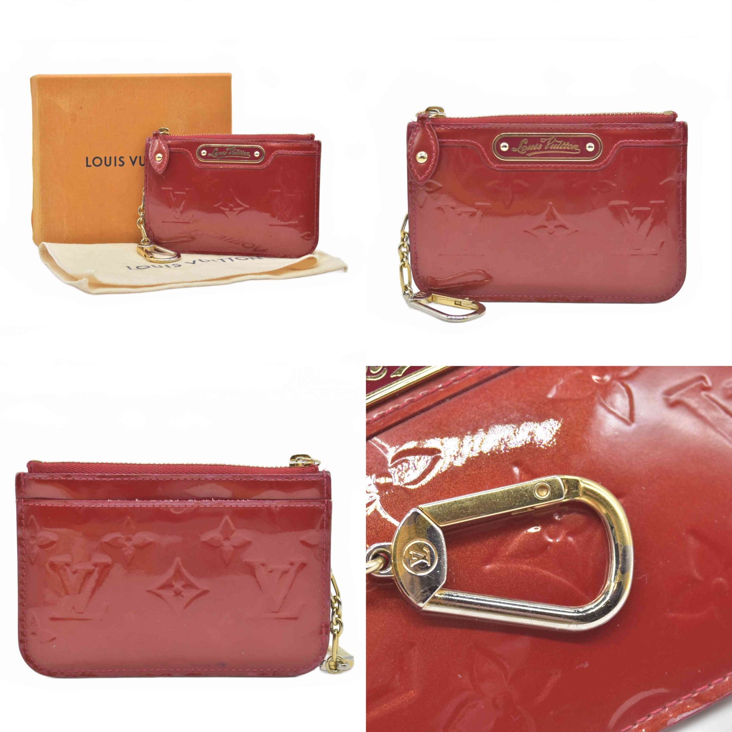 $525 2013 Louis Vuitton Vernis Key Pouch Pomme D'Amour SN2183