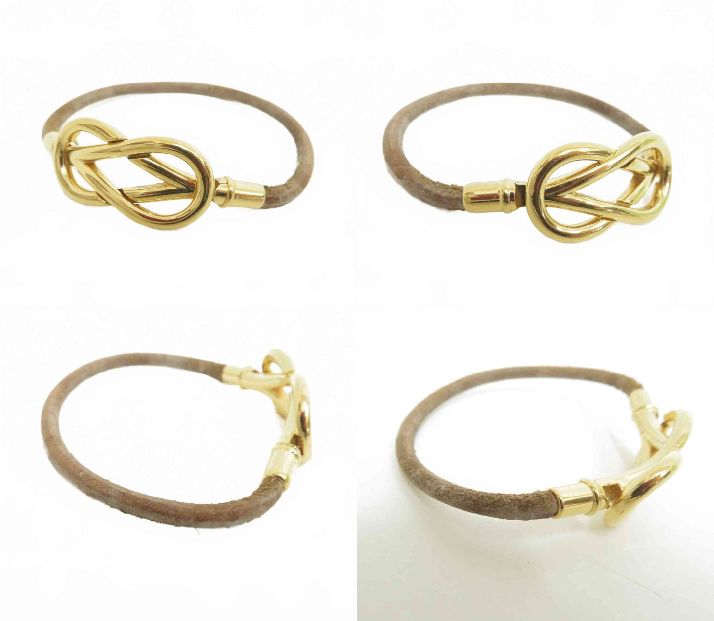 $460 Hermes Natural Bridle Atame Bracelet Gold Brown