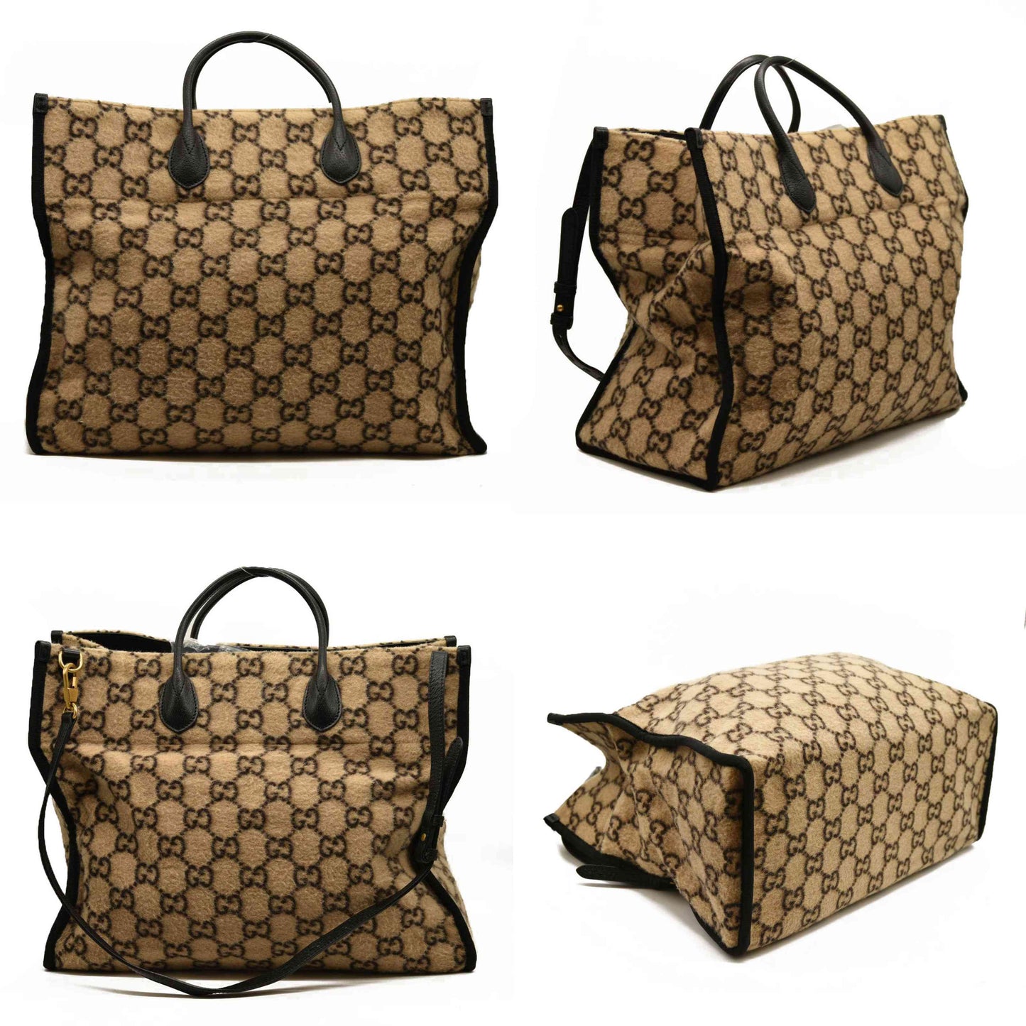 Gucci Covered Wool GG Monogram Large Tote Bag Beige Ebony