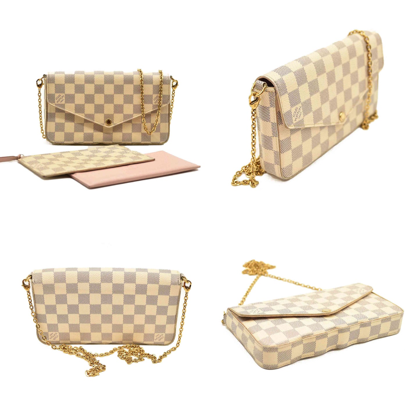 Louis Vuitton  Damier Azur Pochette Felicie Chain Wallet Rose Ballerine  MI1116