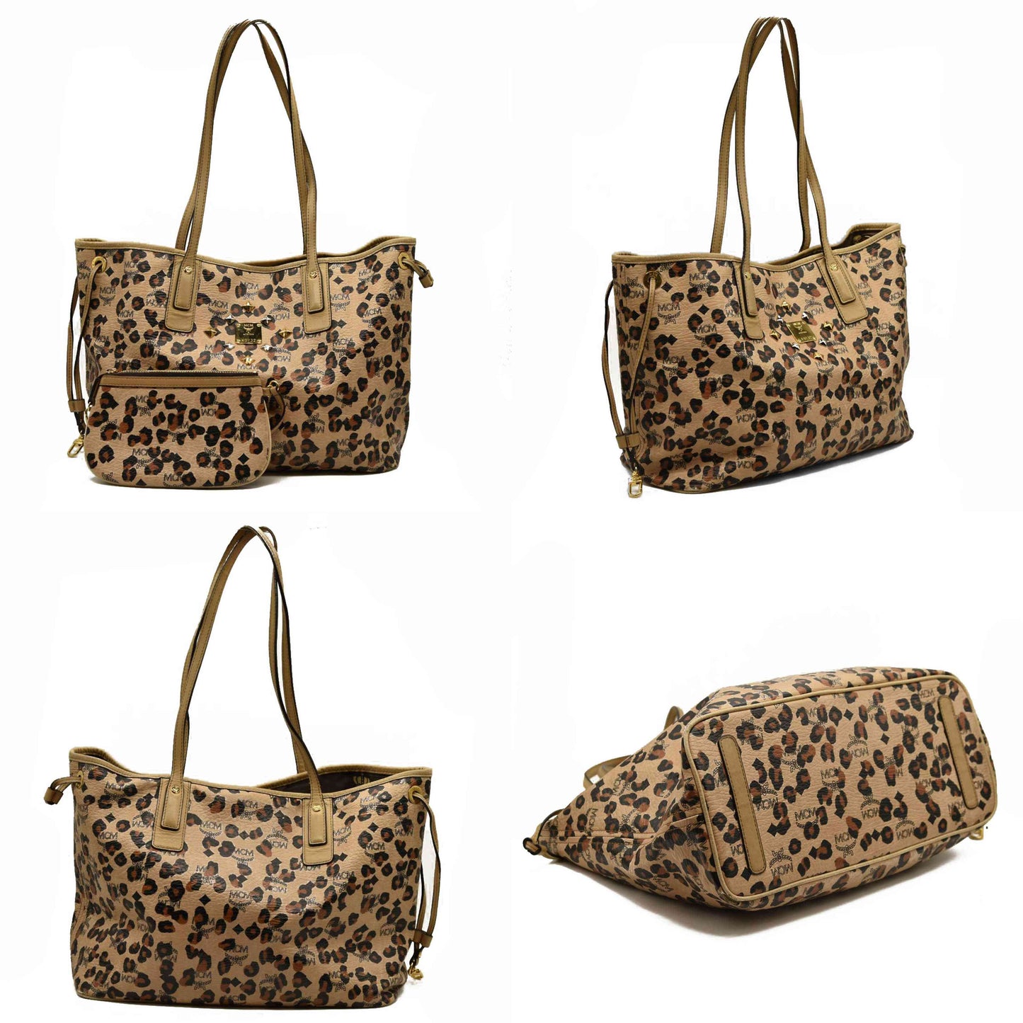 MCM  Visetos Leopard Print Medium Anya Shopper Tote beige