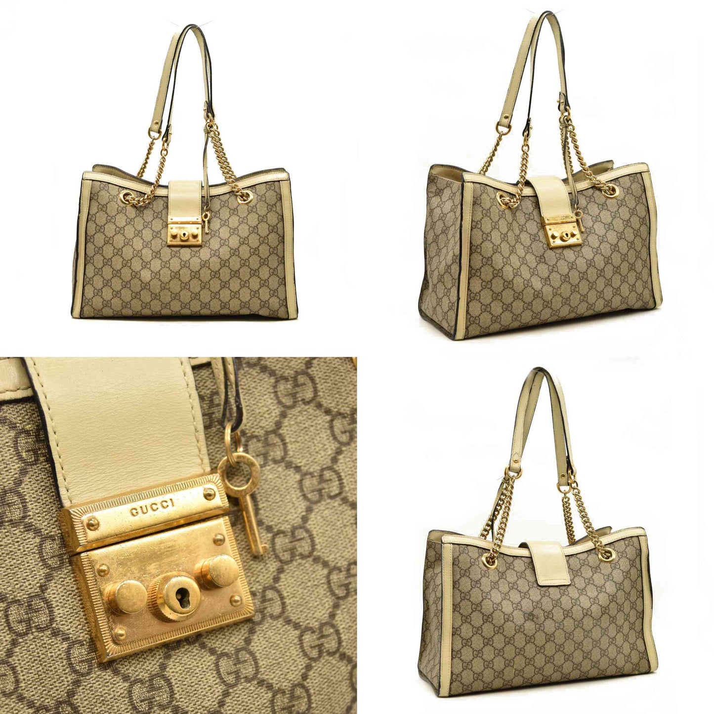 Gucci  GG Supreme Monogram Medium Padlock Tote White