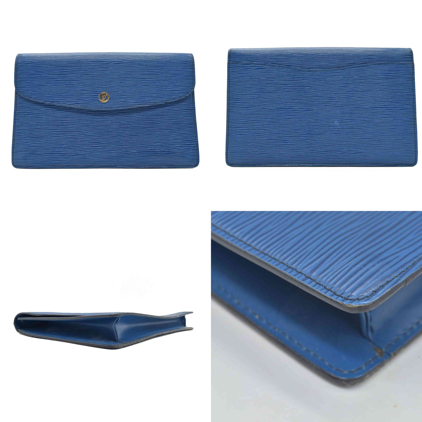 $880 1990 Louis Vuitton Epi Montaigne Blue Clutch Bag Pouch