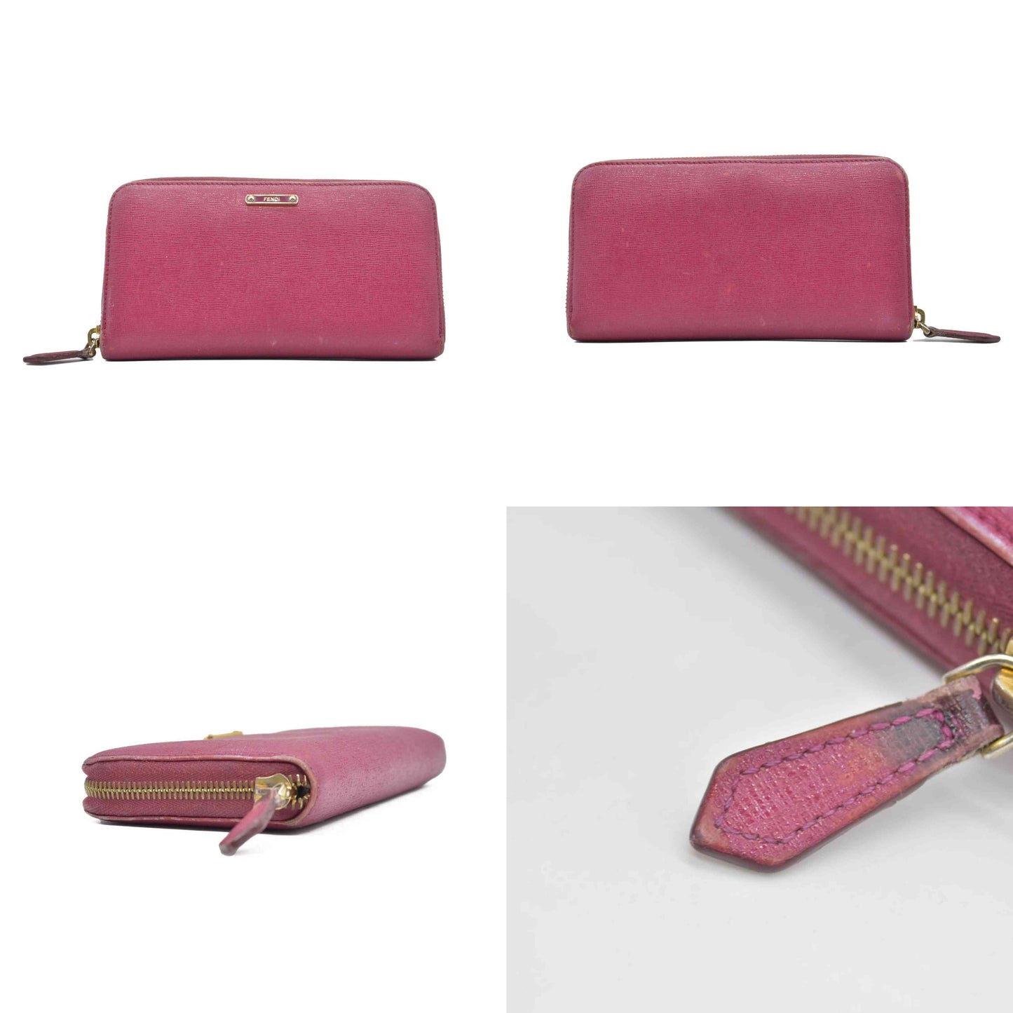 $850 Fendi Amarena Vitello Elite Leather Zippy Wallet CONSIGNMENT