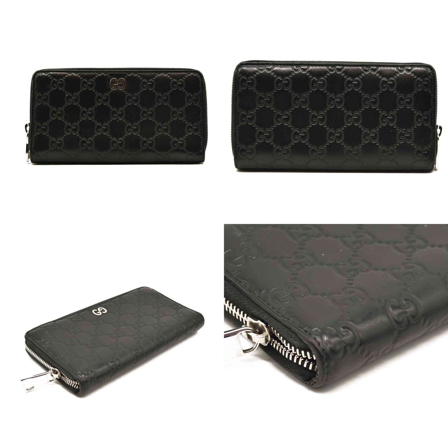 Gucci Black Guccissima Zip Around Wallet