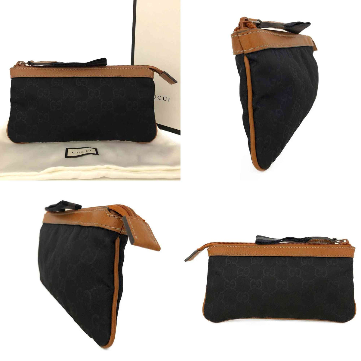 $590 GUCCI GG Logo Canvas Cosmetic Pouch Bag Navy blue