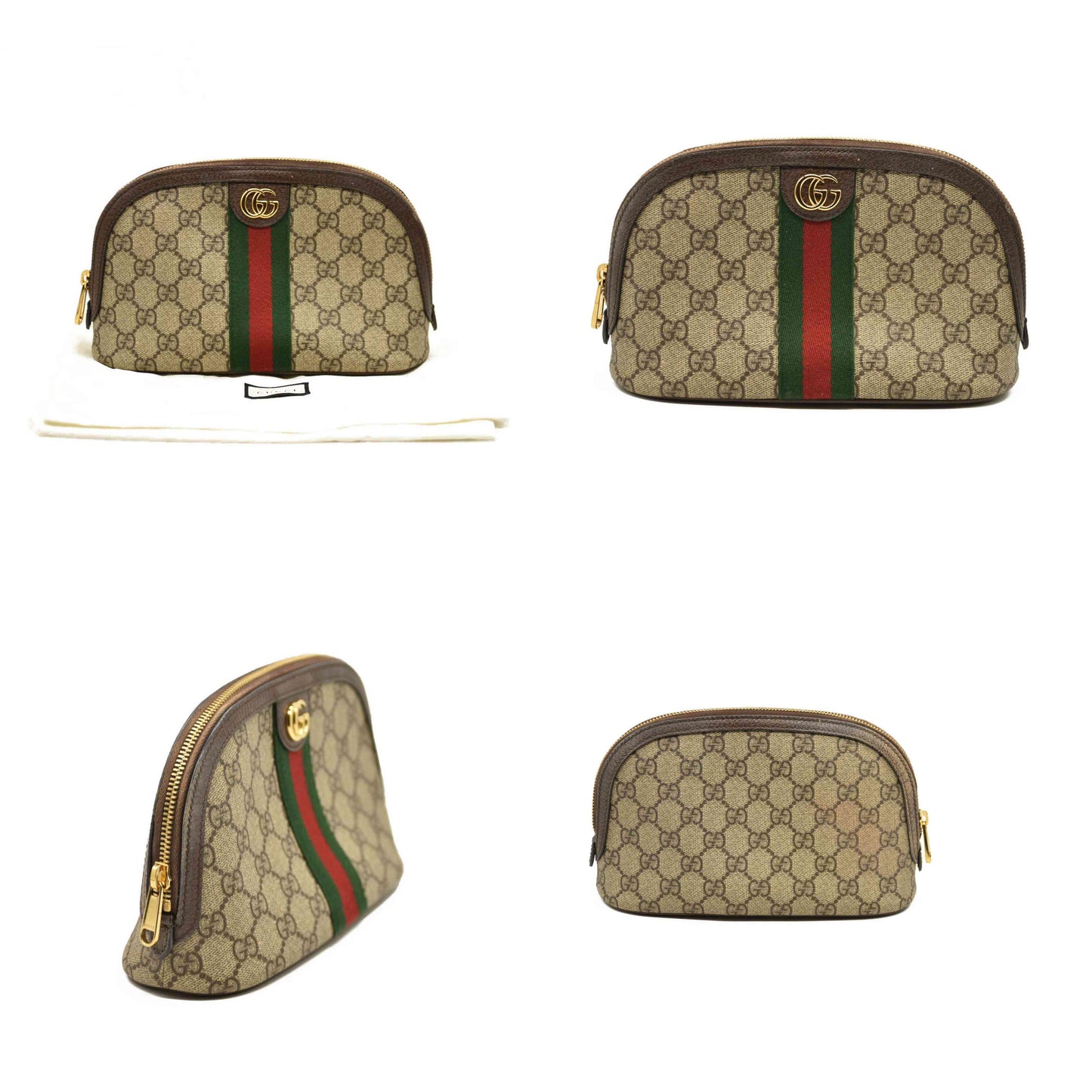 Gucci  GG Supreme Monogram Textured Calfskin Web Large Ophidia Cosmetic Case Beige Ebony New Acero