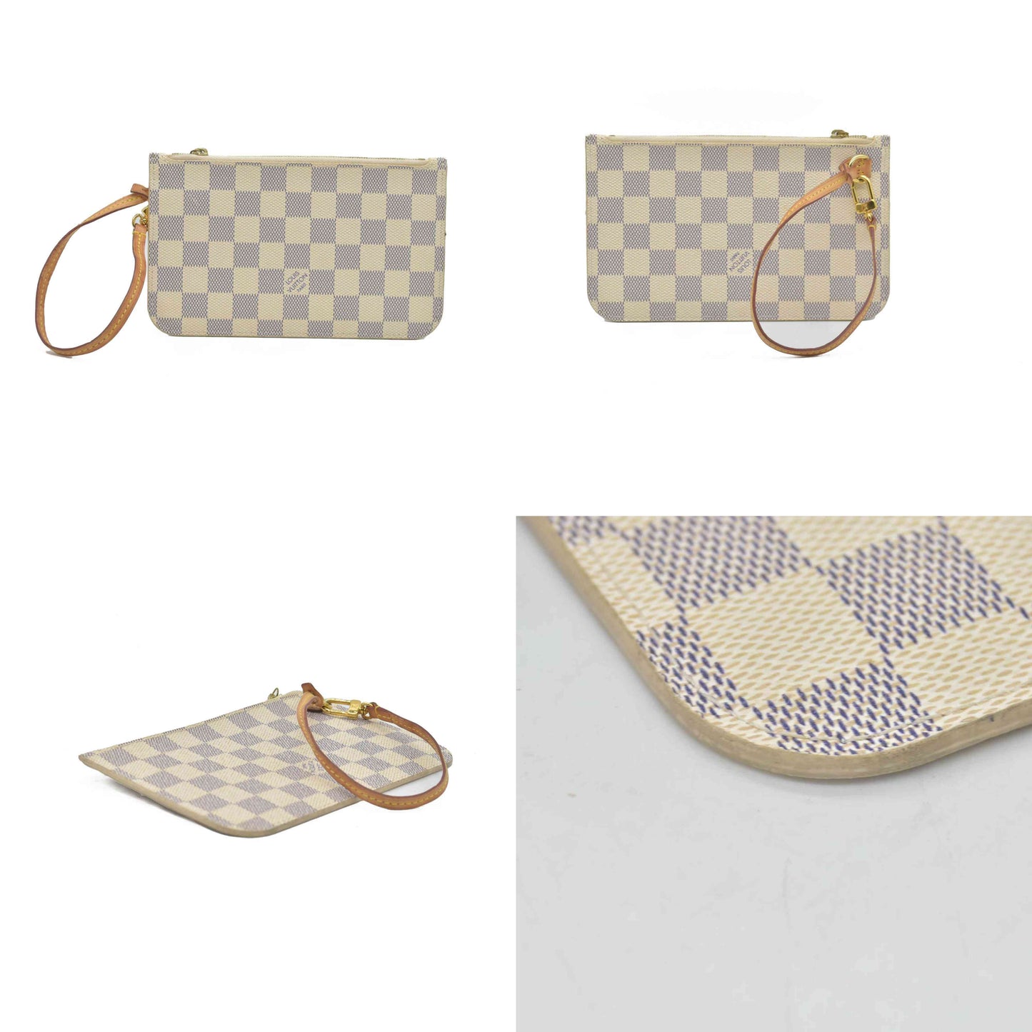 $600 Louis Vuitton Damier Azur Neverfull PM Pochette AR3164
