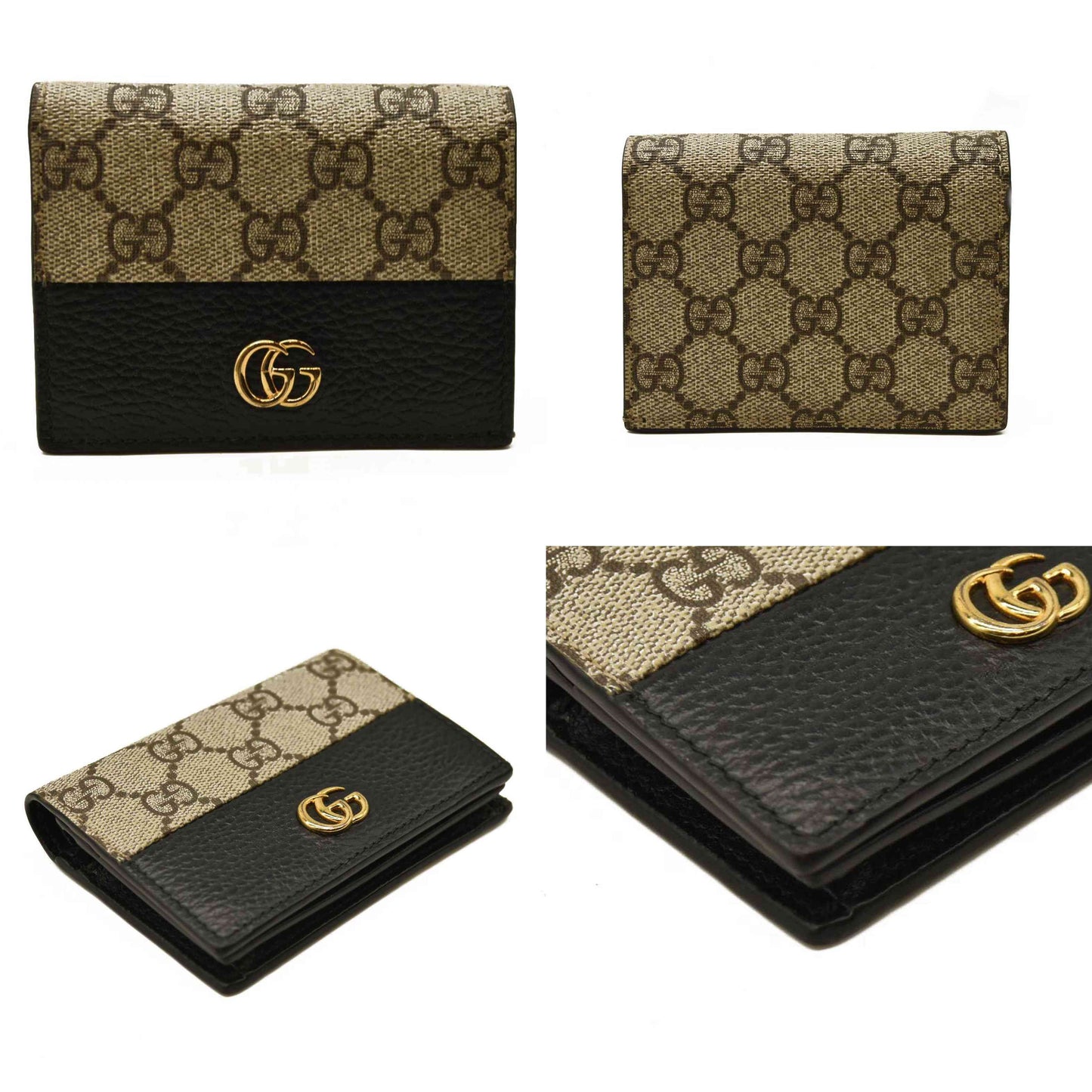 Gucci  Dollar Calfskin GG Supreme Monogram GG Marmont Card Case Black Beige Ebony