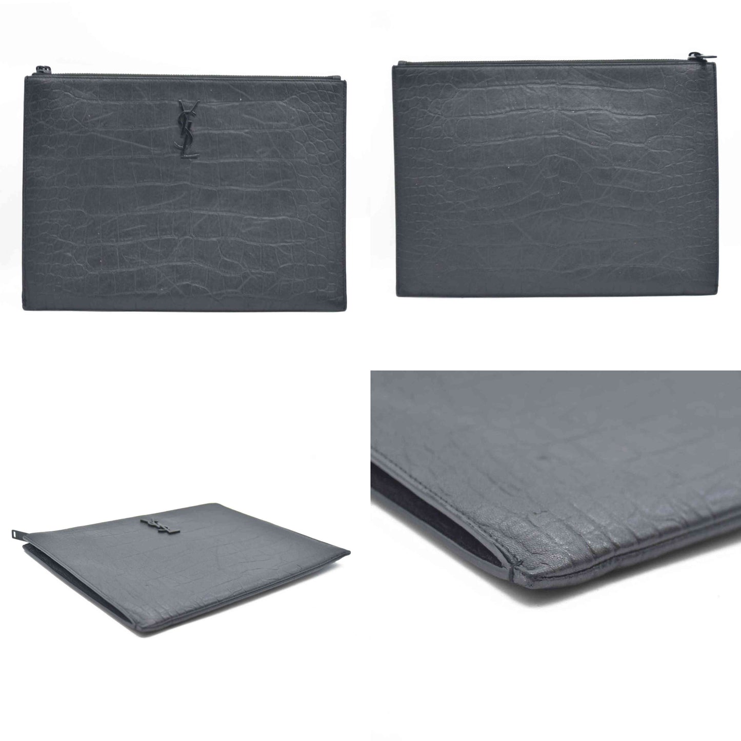 Saint Laurent Cassandra Leather Clutch Bag Black