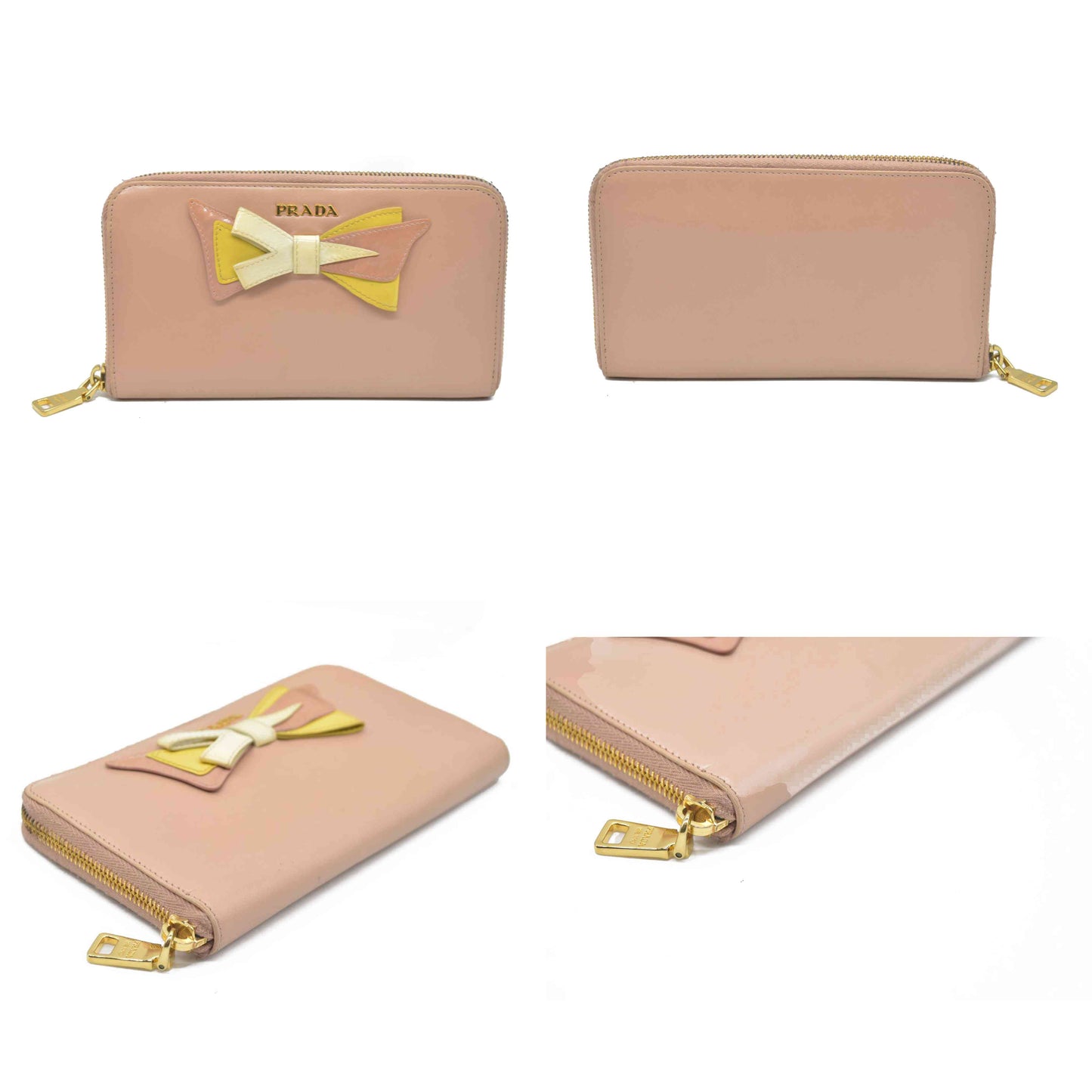 $925 PRADA Logo Ribbon Leather Long Bifold Wallet Light Pink