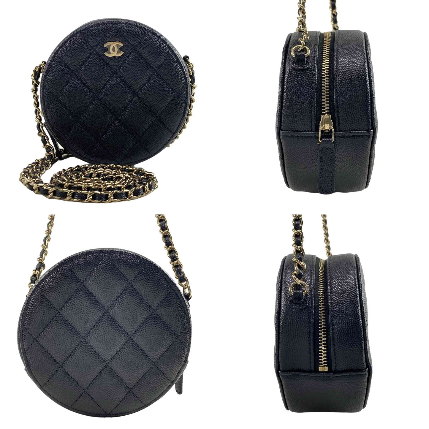 PRE-ORDER Chanel  Caviar Quilted Round Clutch With Chain Black 30*